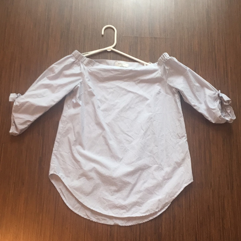 Off the shoulder pinstripe blouse by Babaton